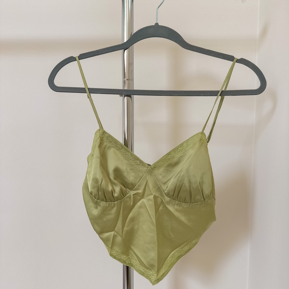 Cotton Candy LA Open Back Pastel Green Top Silk Material with Lace Trim on Front